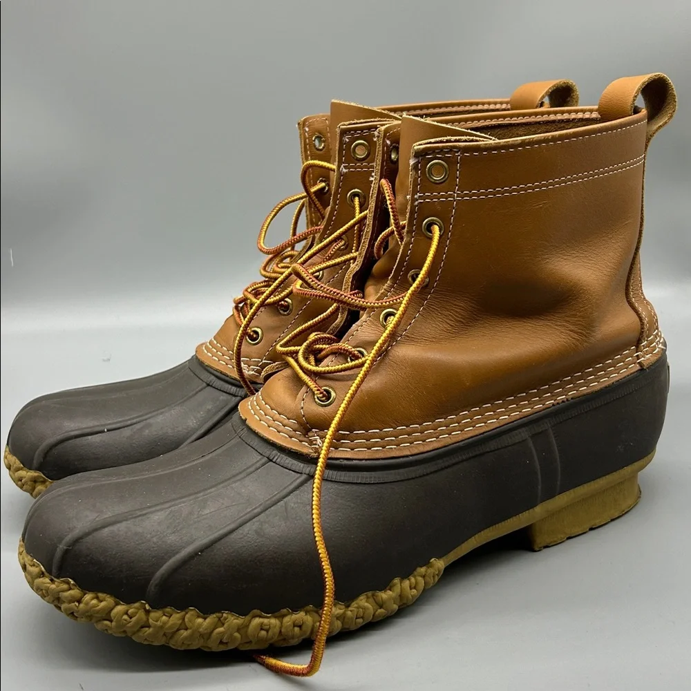 LL Bean Duck Boots 8” Unlined Brown Leather Mens Size 14 Boots Outdoors